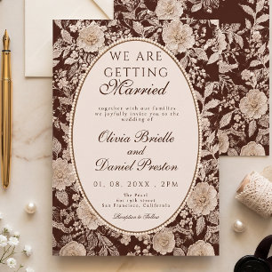 Invitación Boda de encaje de perla marrón de chocolate vintag