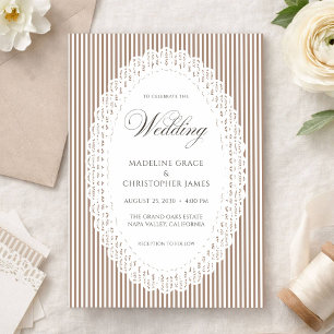 Invitación Boda de encaje de raya marrón Mocha