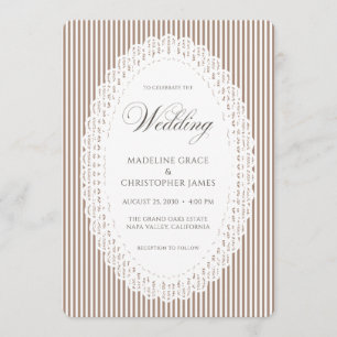 Invitación Boda de encaje de raya marrón Mocha