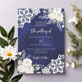 Invitación Boda de encaje de rosas blancas azules