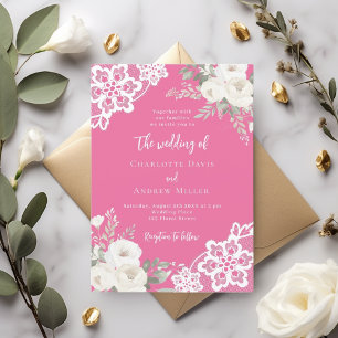 Invitación Boda de encaje de rosas rosadas al sol