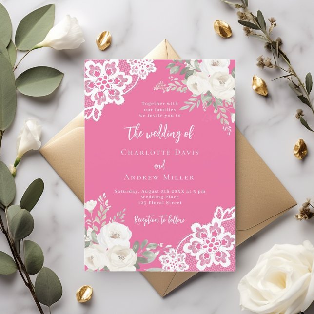 Invitación Boda de encaje de rosas rosadas al sol (Subido por el creador)