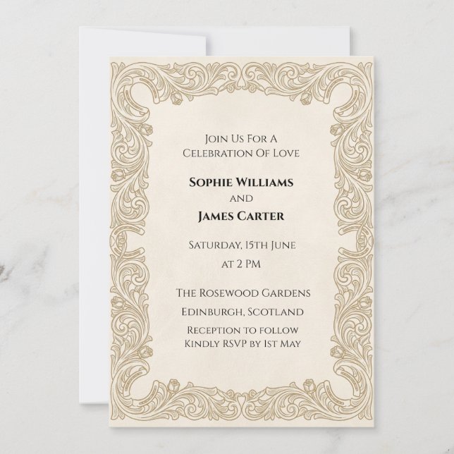 Invitación Boda de Encaje Dorado (Anverso)