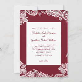 Invitación Boda de encaje elegante personalizada foto rojo bl