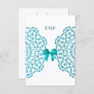 Invitación Boda de encaje elegante y elegante de color azul v