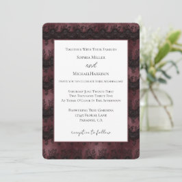 Invitación Boda de encaje falso burgundy negro