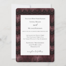 Invitación Boda de encaje falso burgundy negro