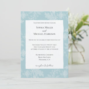 Invitación Boda de encaje falso floral blanco azul cielo boni