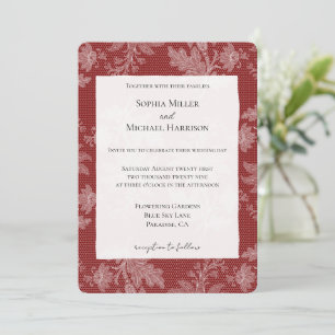 Invitación Boda de encaje falso floral rojo blanco bonito