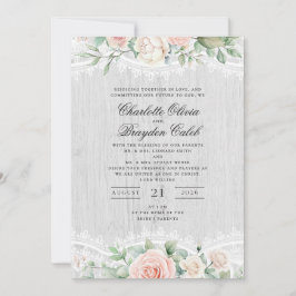 Invitación Boda de encaje floral acuarela rosa rustic