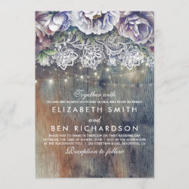 Invitación Boda de encaje floral azul morado y ciruela