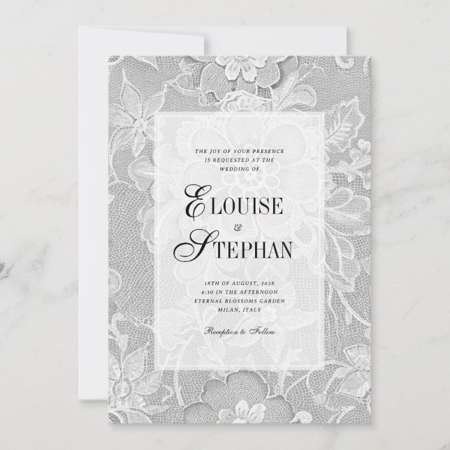 Invitación Boda de encaje floral blanco elegante (Anverso)