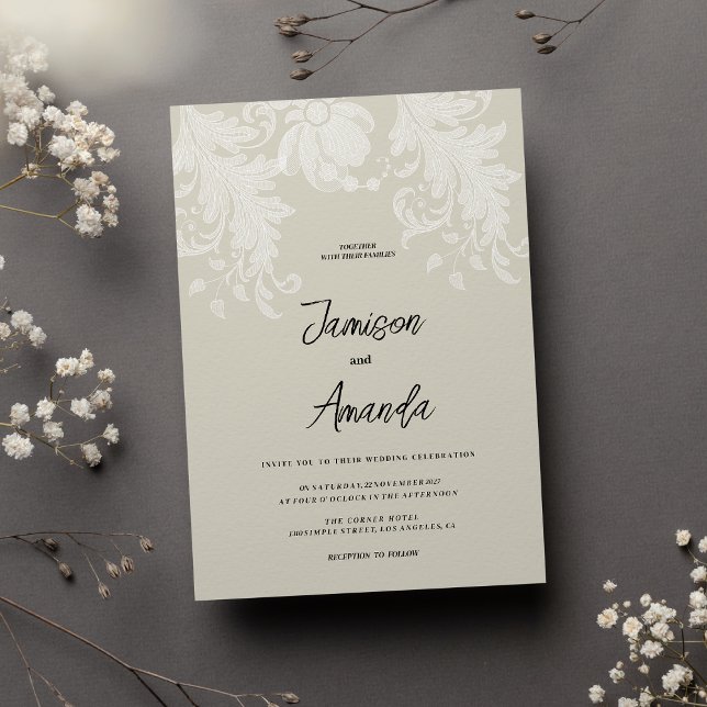 Invitación Boda de encaje floral blanco neutro y honesto (Rustic earthy neutral white floral lace Wedding )