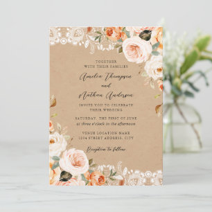 Invitación Boda de encaje floral botánico rústico con rubor d