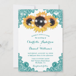 Invitación Boda de encaje floral de girasol azul teñido