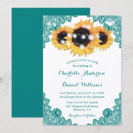 Invitación Boda de encaje floral de girasol azul teñido
