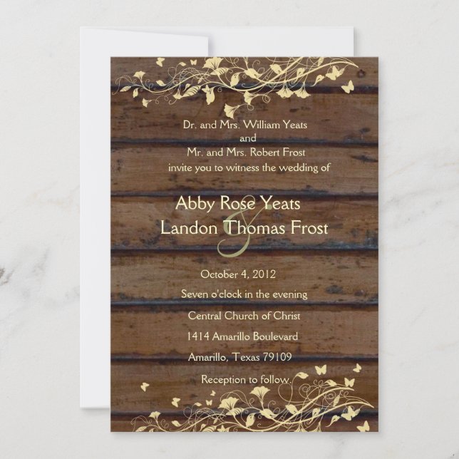 Invitación Boda de encaje floral de madera oscura marrón (Anverso)