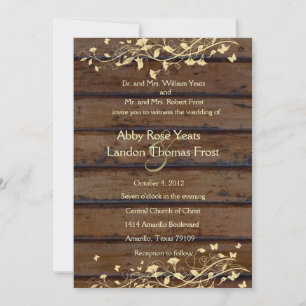 Invitación Boda de encaje floral de madera oscura marrón