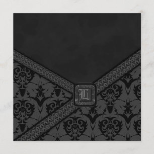 Invitación Boda de encaje gótico gris y negro