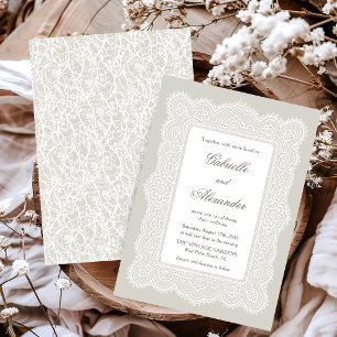 Invitación Boda de encaje marfil vintage taupe