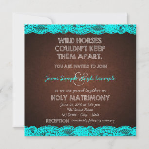 Invitación Boda de encaje marrón antiguo y azul turquesa