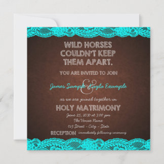 Invitación Boda de encaje marrón antiguo y azul turquesa