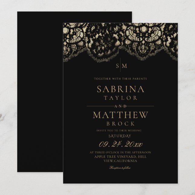 Invitación Boda de encaje moderna y elegante  (Anverso / Reverso)