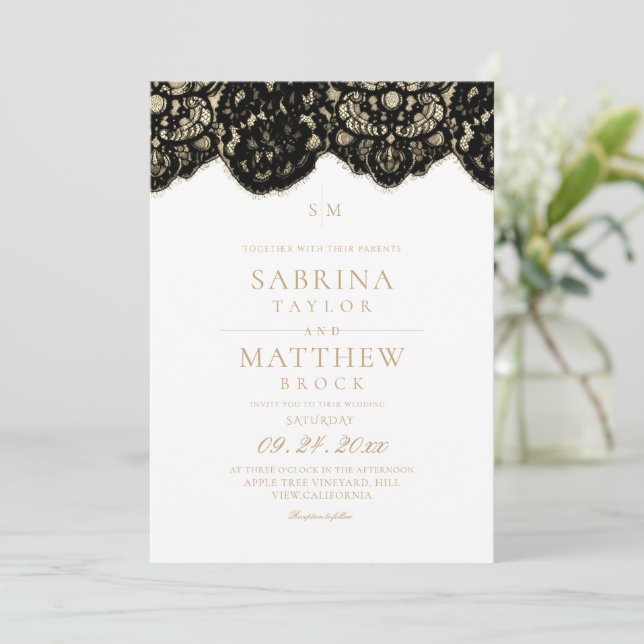 Invitación Boda de encaje moderna y elegante (Anverso de pie)