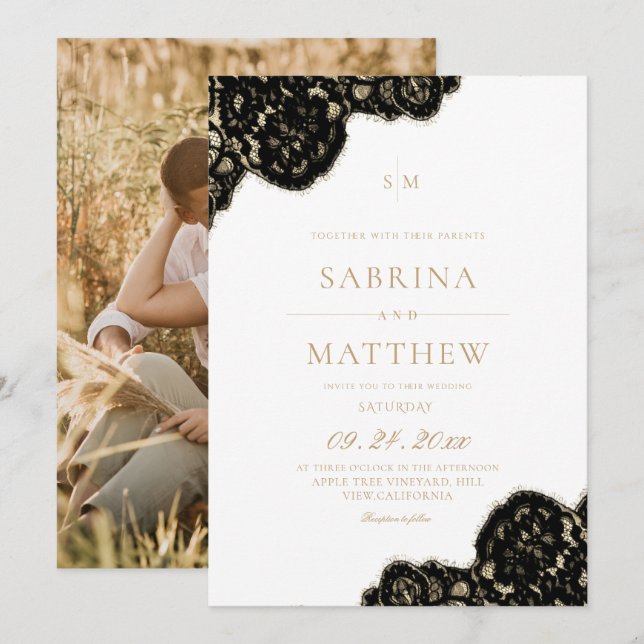Invitación Boda de encaje moderna y elegante (Anverso / Reverso)