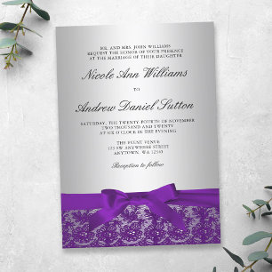 Invitación Boda de encaje morado y plateado