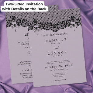 Invitación Boda de encaje negro gótico morado hasta la muerte