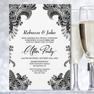 Invitación Boda de encaje negro y blanco después del Fiesta