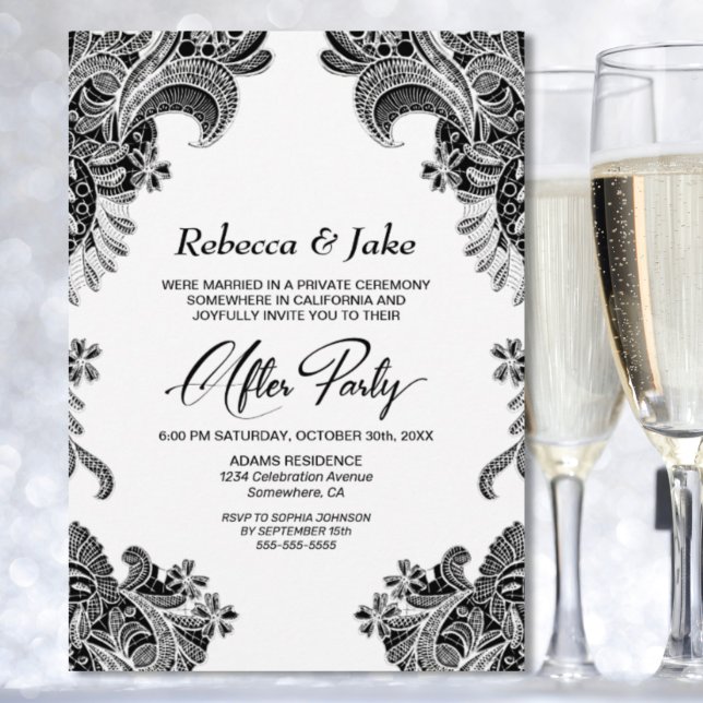 Invitación Boda de encaje negro y blanco después del Fiesta (Subido por el creador)
