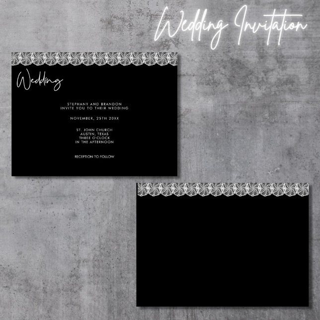 Invitación Boda de encaje negro y blanco elegante (Subido por el creador)