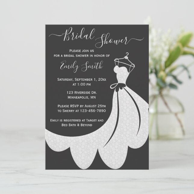 Invitación Boda de encaje negro y blanco vestido ducha de nov (Anverso de pie)