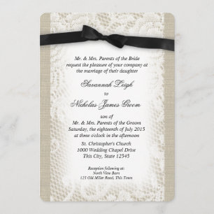 Invitación Boda de encaje negro y blanco y de reverso
