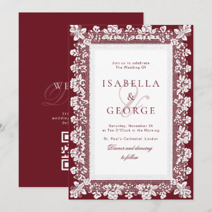 Invitación Boda de encaje rojo intenso Old Money todo en uno