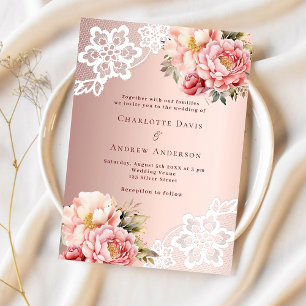Invitación Boda de encaje rosa dorada rosa de oro rosa