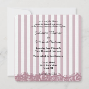 Invitación Boda de encaje rosado y rayas