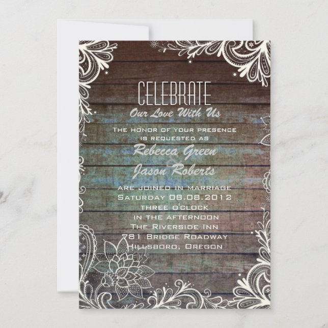 Invitación boda de encaje rústico moderno (Anverso)