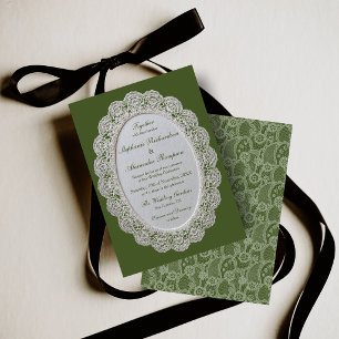 Invitación Boda de encaje vintage clásico verde oliva
