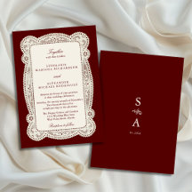 Boda de encaje vintage con monograma en burgundy y