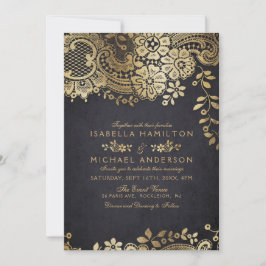 Invitación Boda de encaje vintage elegante de color negro fal