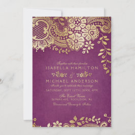 Invitación Boda de encaje vintage elegante de color púrpura f