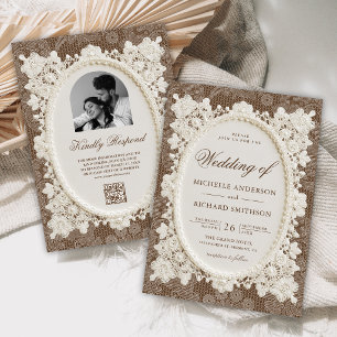 Invitación Boda de encaje vintage marfil marrón de dinero ant