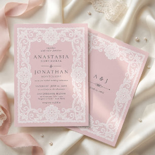 Invitación Boda de encaje vintage rosa claro