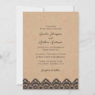 Invitación Boda de encaje vintage rústico Kraft