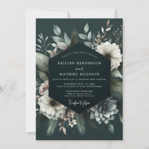 Invitación Boda de Encantamiento Floral Verde Teal Profundo