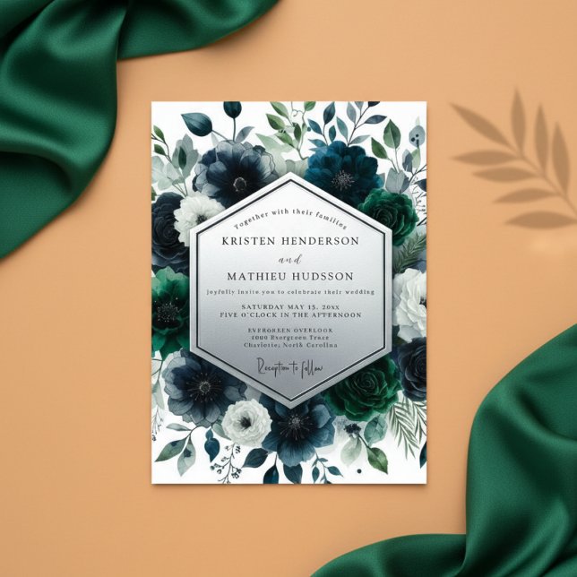 Invitación Boda de Encantamiento Floral Verde Turquesa Profun (Subido por el creador)