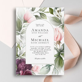 Invitación Boda de Encanto Botánico de Agua Rosa y Pluma